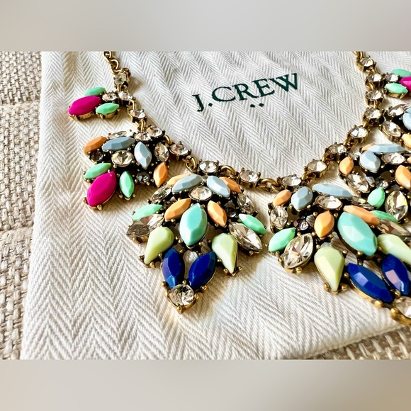 J Crew Statement necklace pink, blue, green, and gray stones - Picture 4 of 5